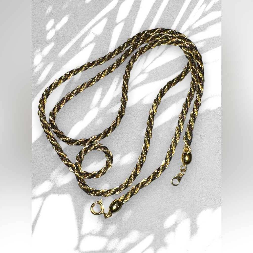 Vintage Gold Tone Rope Chain with Black Twisted Rope 30” length
